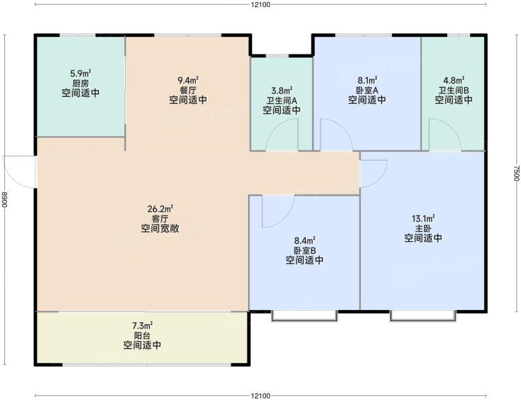 3室2厅2卫1厨