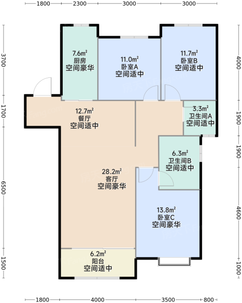 3室2厅2卫1厨