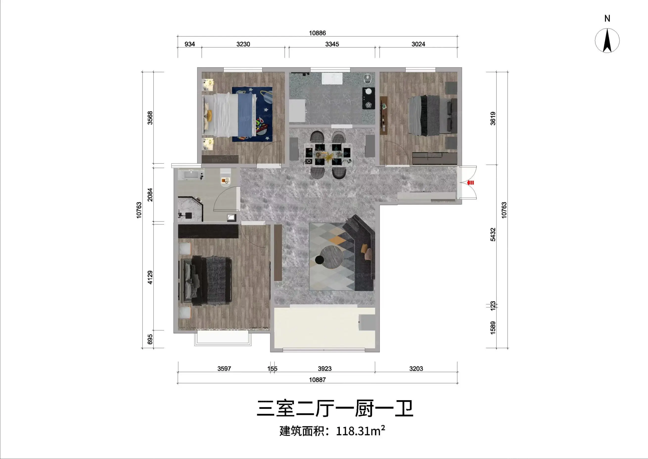 3室2厅1厨1卫